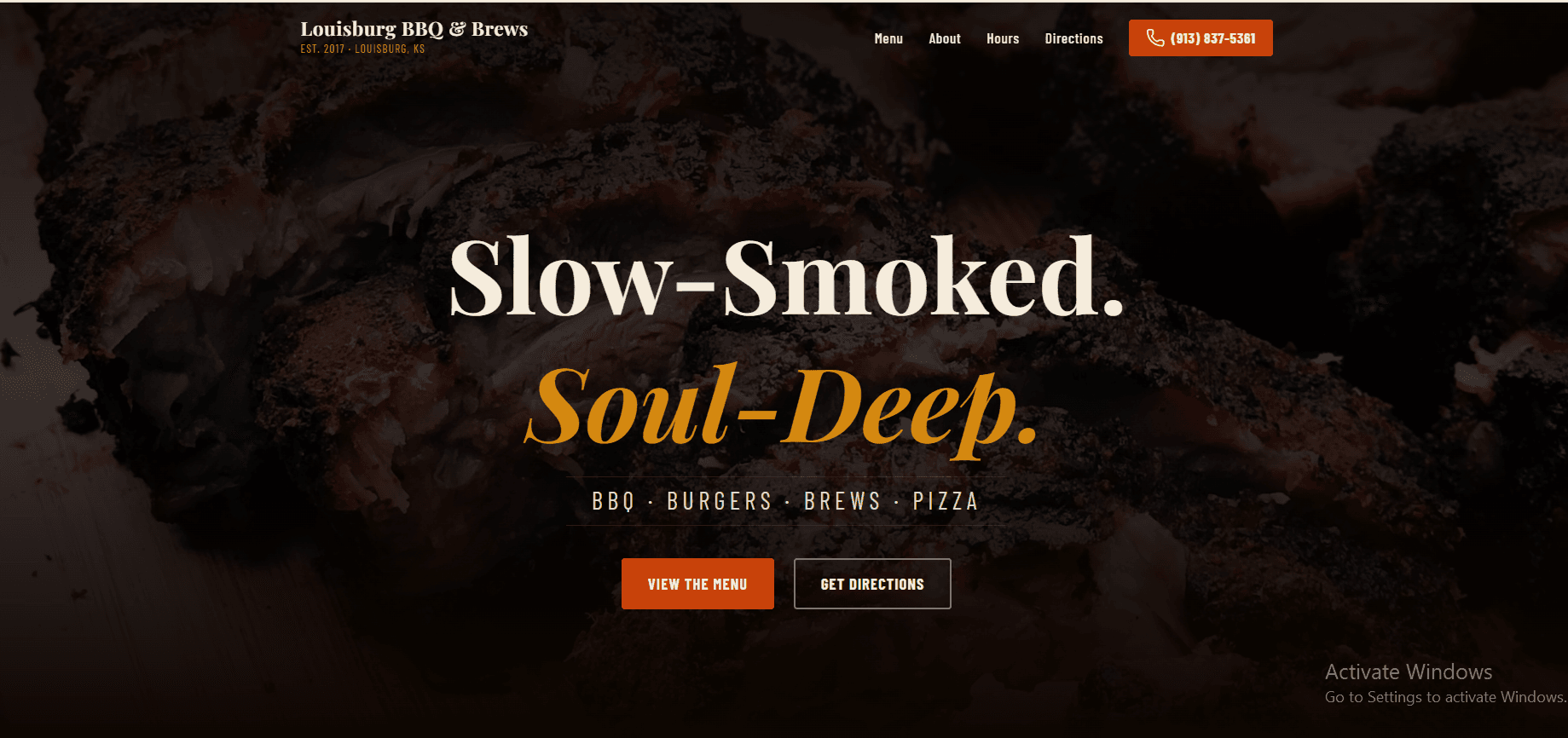 Louisburg BBQ & Brews website screenshot