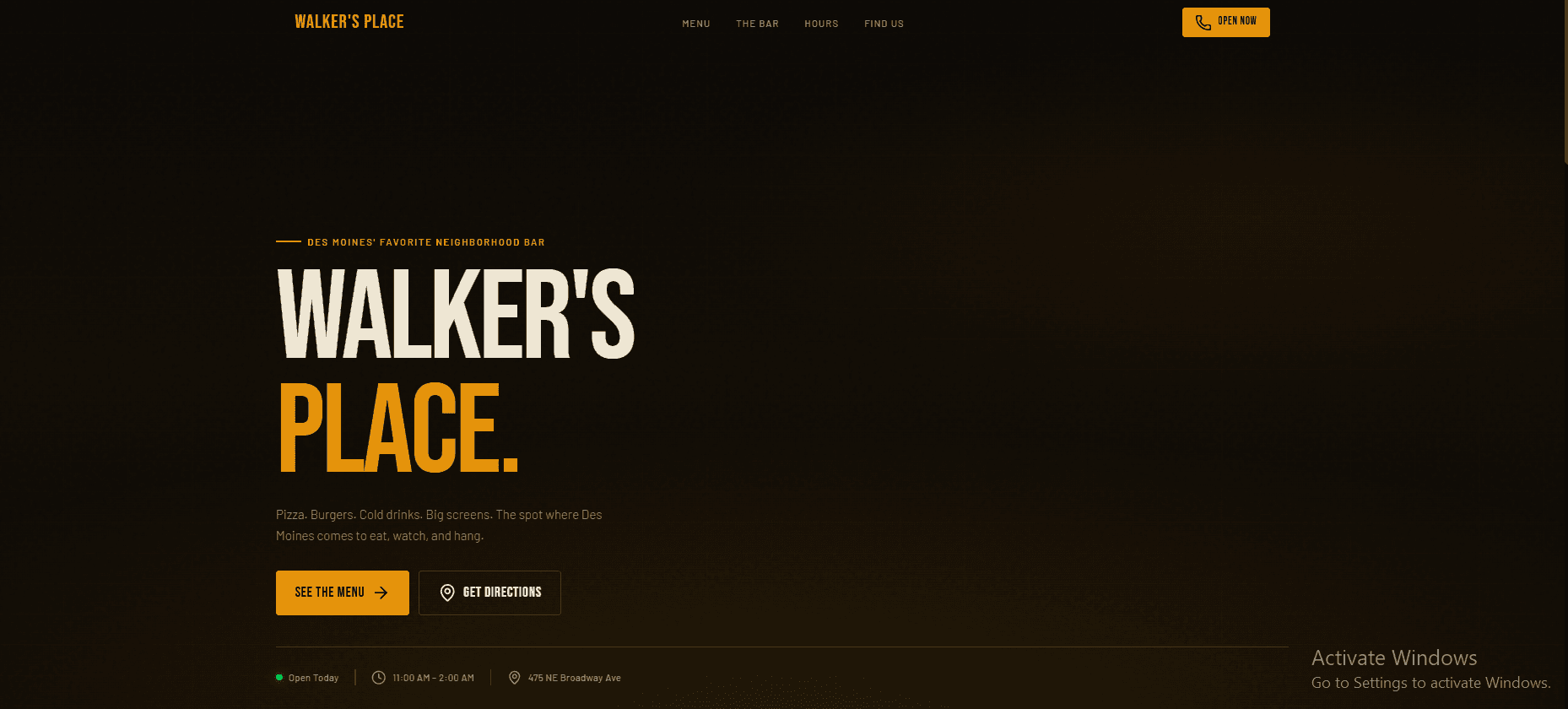 Walker's Place website preview shown on a laptop screen